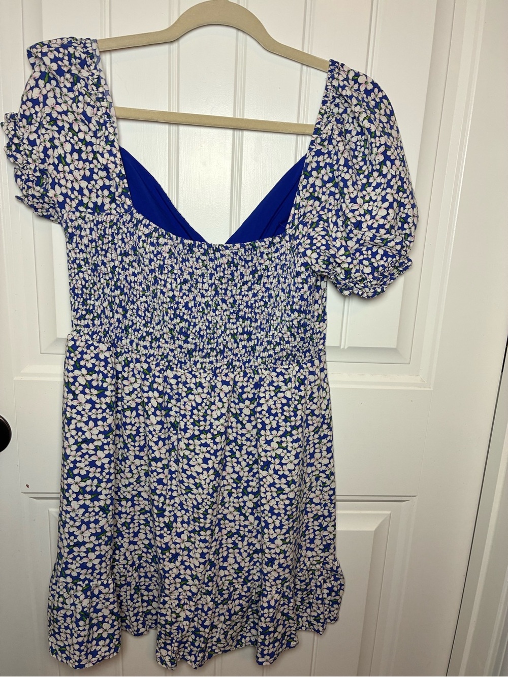 Lulu's Royal Blue Floral Puff Sleeve Mini Dress